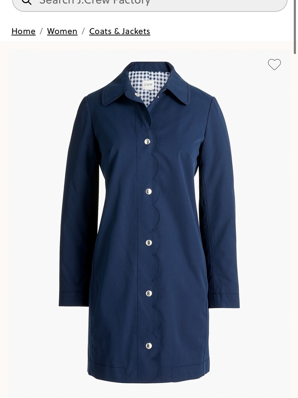 J. Crew Navy Raincoat with Gingham Lining